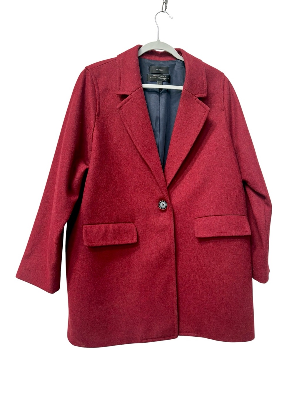 J. Crew Melton Wool Red Single-Button Boxy Pea Coat Jacket size 12 L